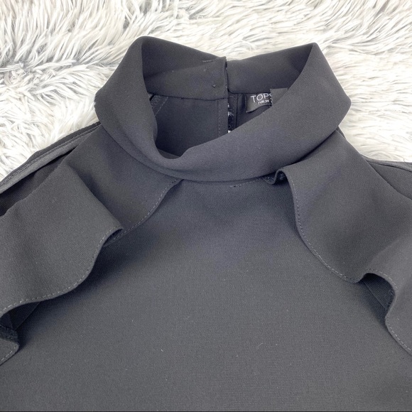 Topshop Black Ruffle Cold Shoulder Blouse EUC - Picture 5 of 12